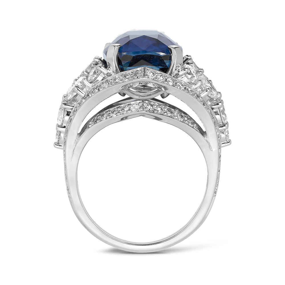 Vault 11.04 Carat Cushion Cut Sapphire Ring in 18ct White Gold Hardy Brothers