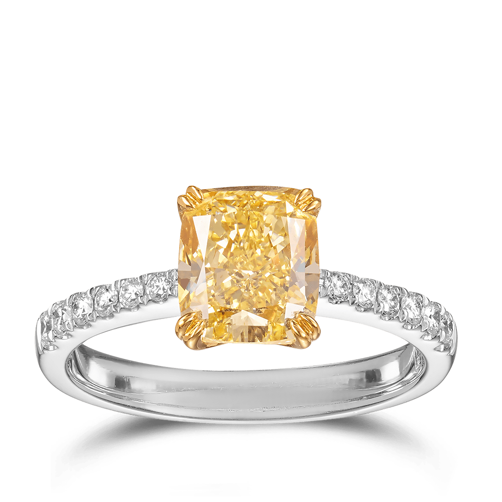 Vault® 2.15 Carat Fancy Yellow Diamond and 0.19 Carat White Diamond Ring in 18ct White and Yellow Gold