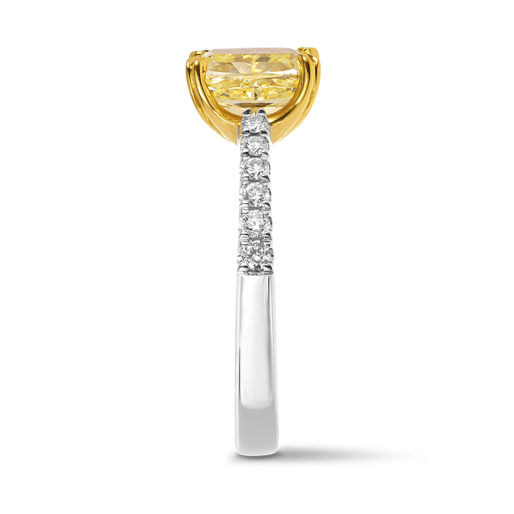 Vault® 2.15 Carat Fancy Yellow Diamond and 0.19 Carat White Diamond Ring in 18ct White and Yellow Gold