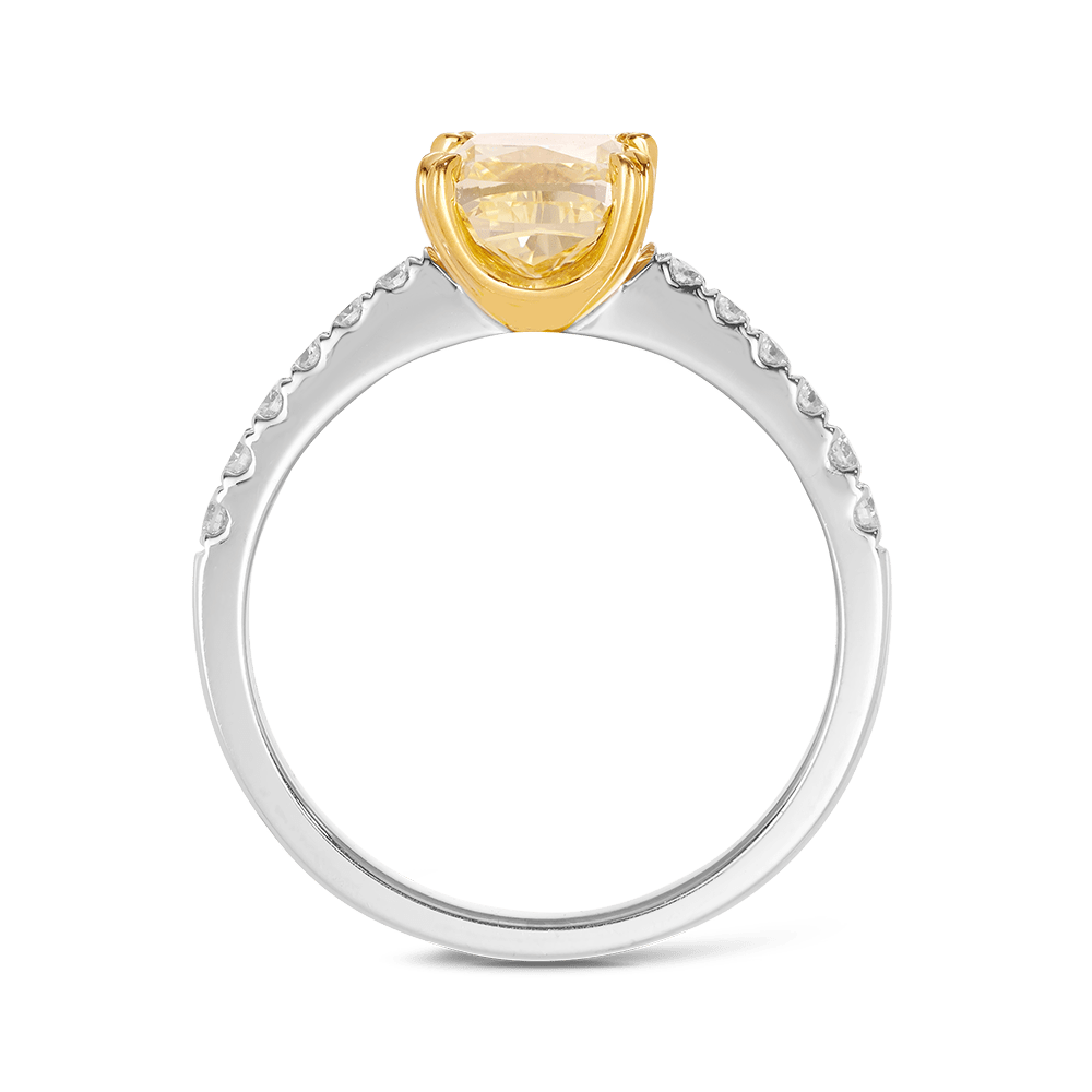 Vault® 2.15 Carat Fancy Yellow Diamond and 0.19 Carat White Diamond Ring in 18ct White and Yellow Gold