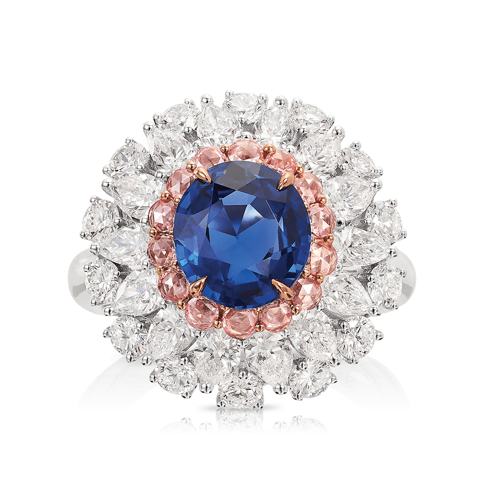 Vault® 2.82 Carat Oval Cut Burmese Sapphire and 3.07 Carat Diamond Ring in 18ct White Gold
