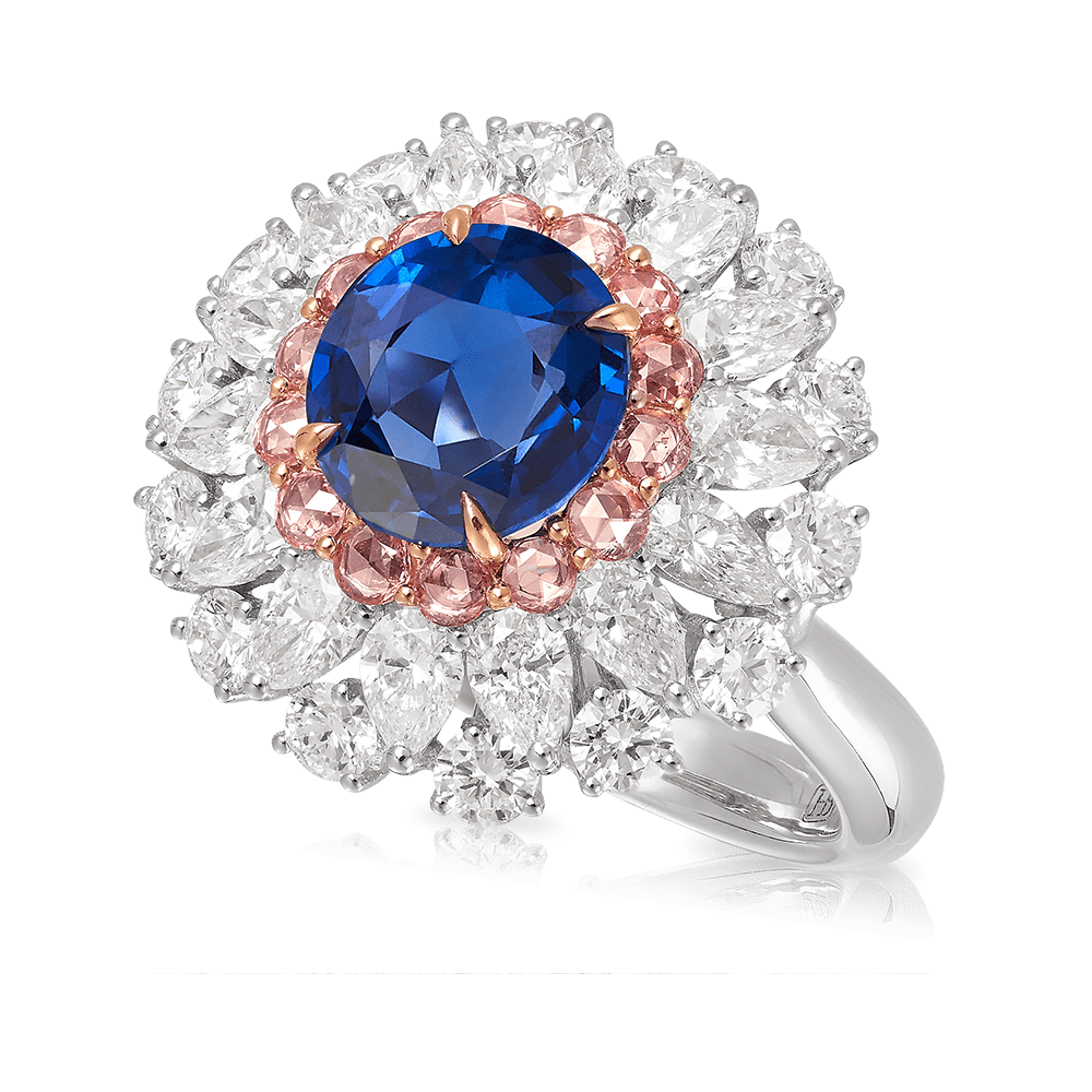 Vault® 2.82 Carat Oval Cut Burmese Sapphire and 3.07 Carat Diamond Ring in 18ct White Gold