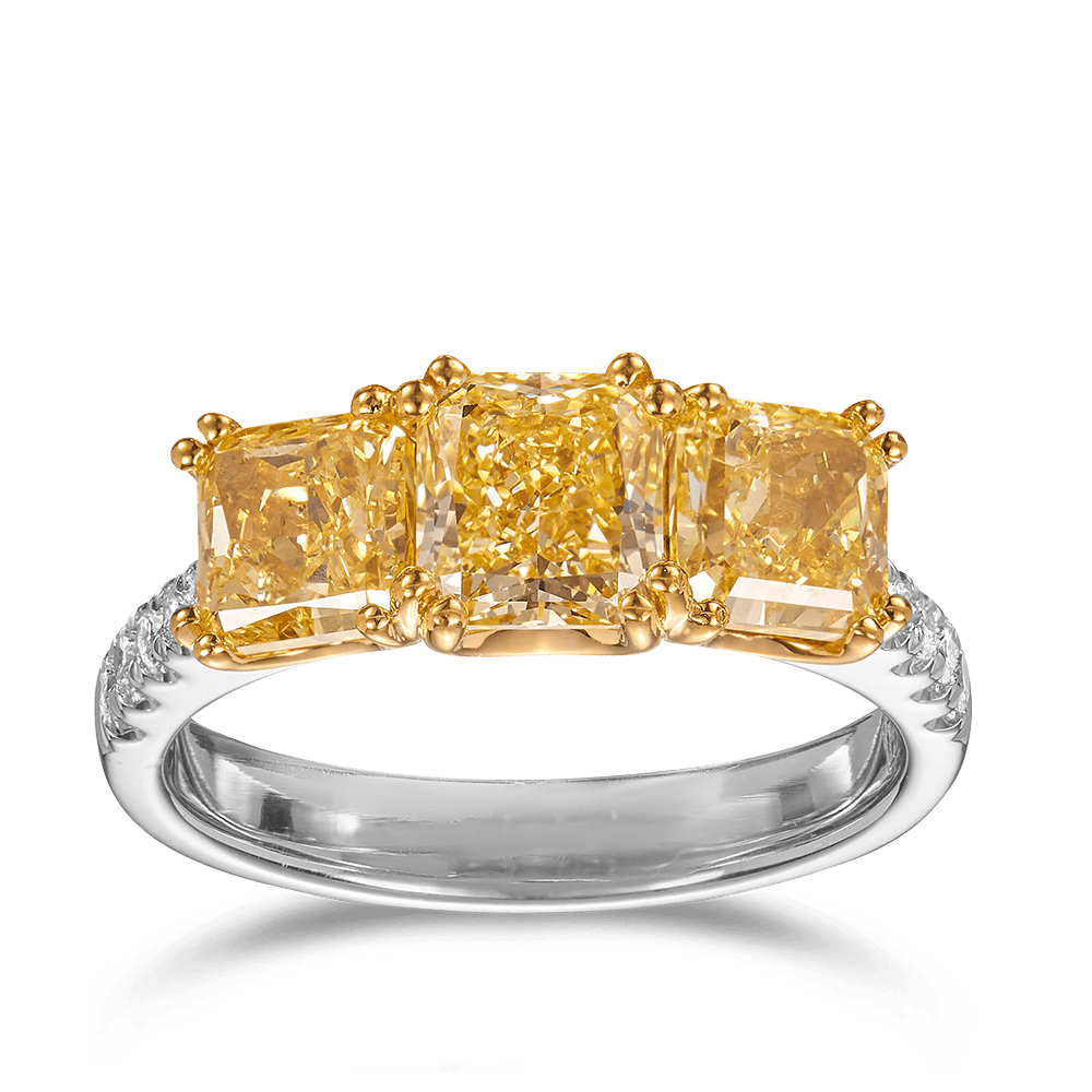 Vault® 3.29 Carat Yellow Diamond and 0.14 Carat White Diamond Trilogy Ring in 18ct White Gold
