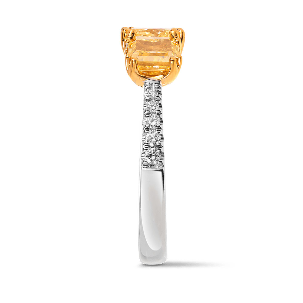Vault 3.43 Carat Yellow Diamond Trilogy Ring in 18ct White Gold Hardy Brothers