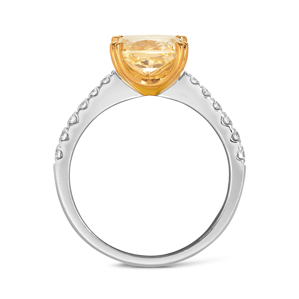 Vault® 3.31 Carat Fancy Yellow Diamond and 0.24 Carat Round Brilliant Cut Diamond Ring in 18ct White Gold