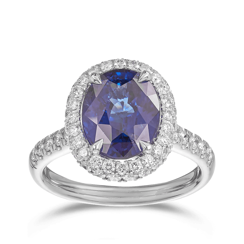 5.88 Carat Ceylon Sapphire and Diamond Ring in 18ct White Gold Hardy Brothers 