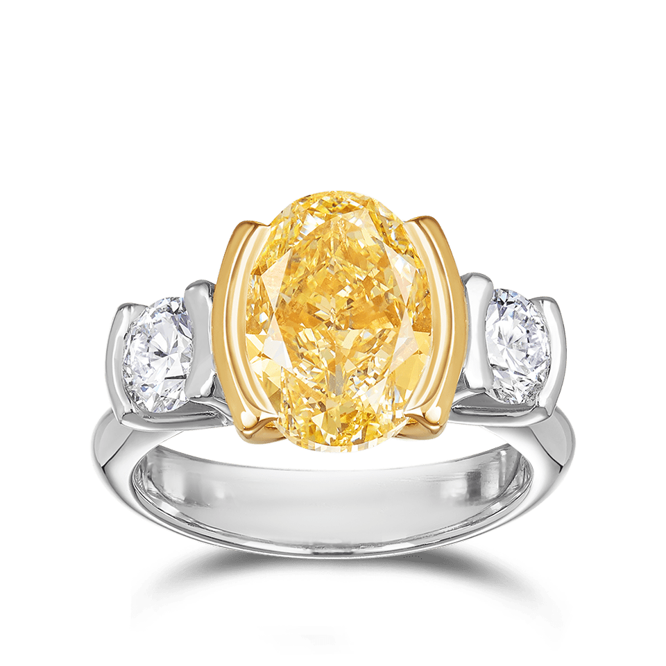 Vault® 5.02 Carat Yellow Diamond and 1.00 Carat White Diamond Ring in 18ct Yellow Gold and Platinum