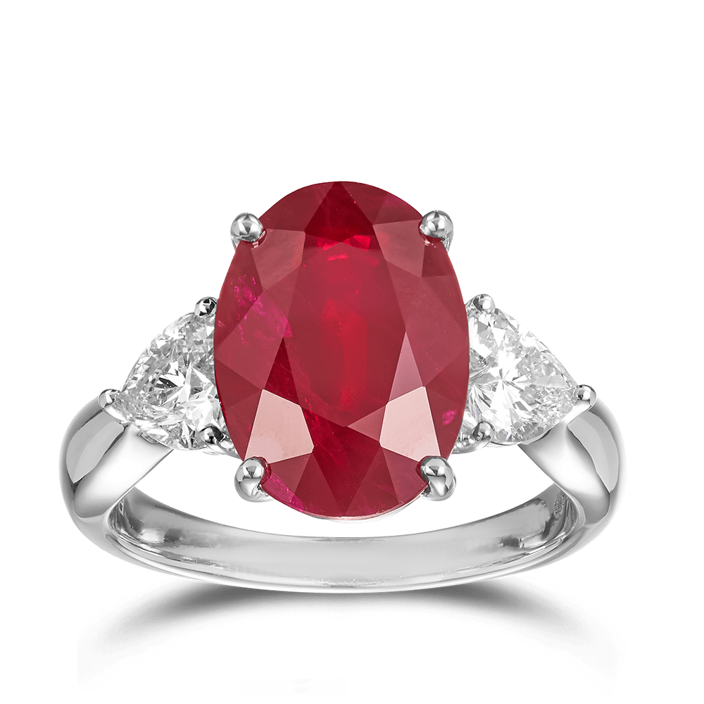 VAULT® 7.03 CARAT Burmese Ruby and 1.00 Carat Heart Cut Diamond Ring in 18ct White Gold