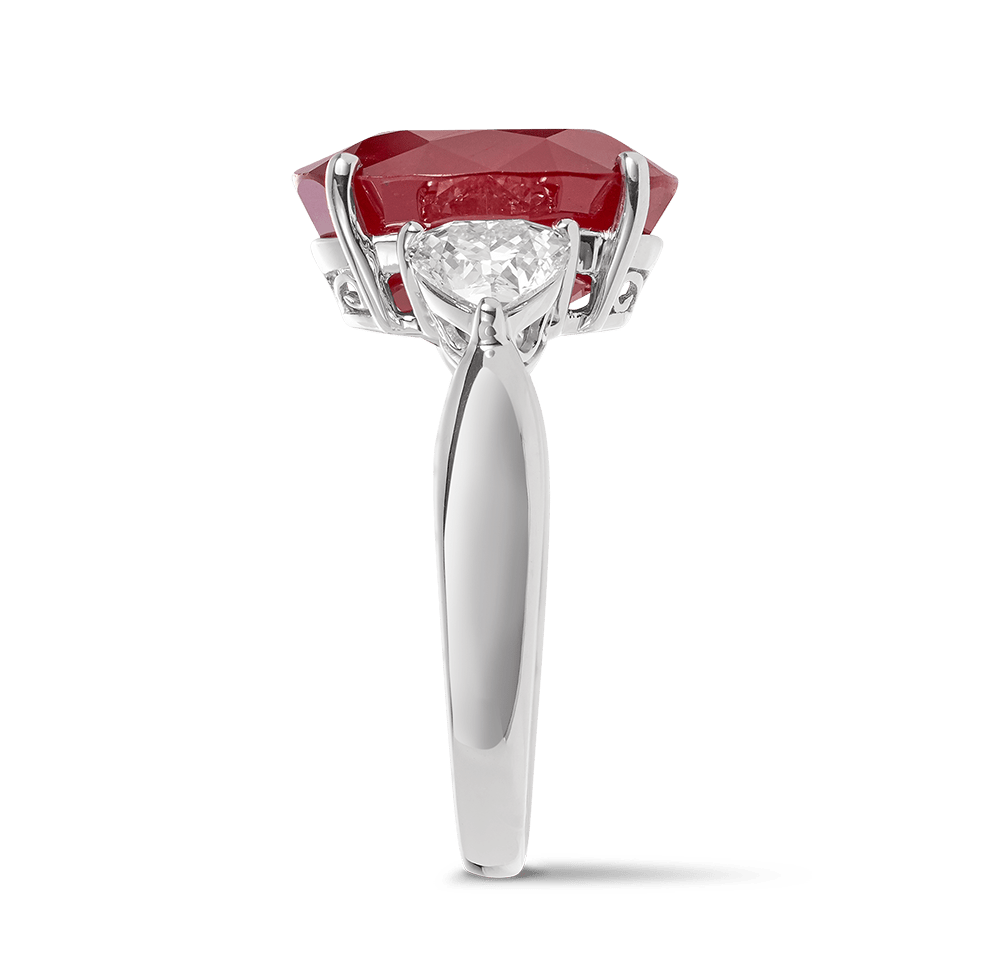 VAULT® 7.03 CARAT Burmese Ruby and 1.00 Carat Heart Cut Diamond Ring in 18ct White Gold