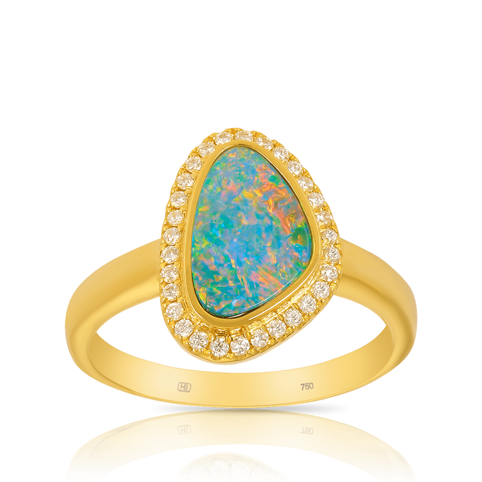 Australian Opal Ring with Diamonds in 18ct Yellow Gold Hardy