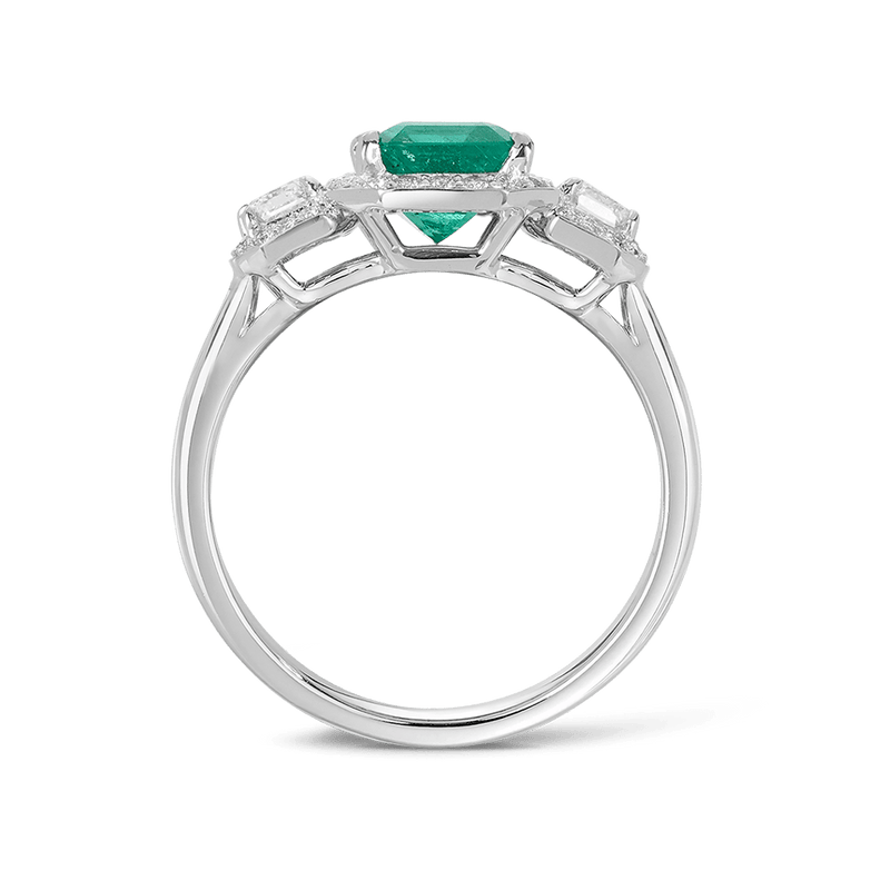 Halo Emerald and Diamond Ring in 18ct White Gold Hardy Brothers Jewellers