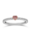 Kimberley Heart Argyle Pink Diamond Ring in 18ct White and Rose Gold — A bezel-set 0.08 carat heart-cut Argyle pink diamond in rose gold sits at the centre, with natural round brilliant diamonds totalling 0.24 carats TW set along the white gold band. The two-tone setting creates a striking contrast.