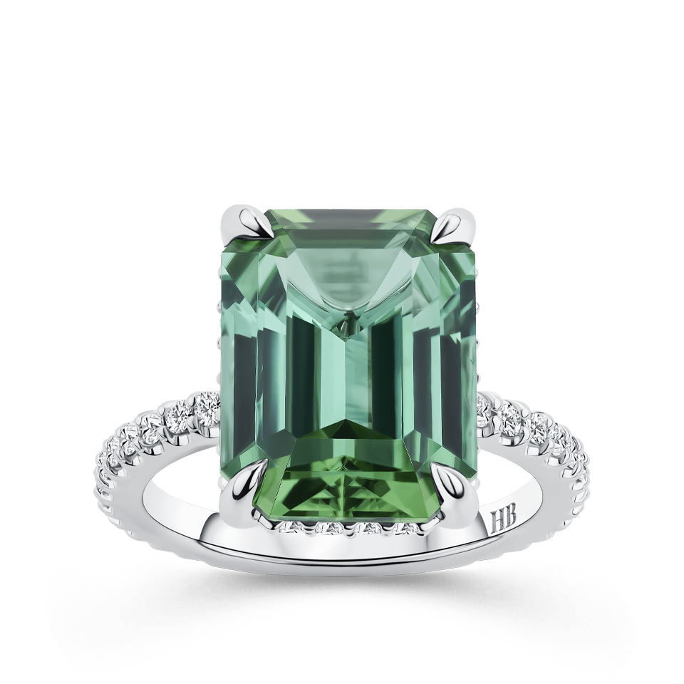Neon Mint Tourmaline and Diamond Ring in 18ct White Gold Hardy Brothers