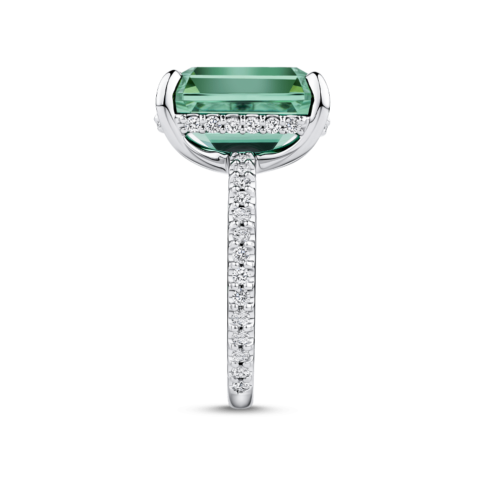 6.54 Carat Mint Tourmaline and 0.48 Carat Diamond Ring in 18ct White Gold