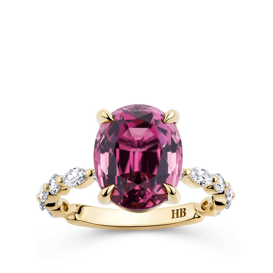 4.63 Carat Pink Tourmaline and 0.48 Carat Diamond Ring in 18ct Yellow Gold