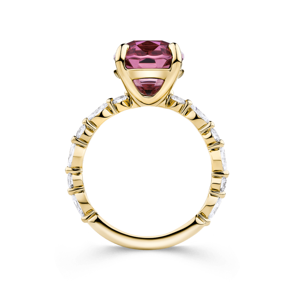 4.63 Carat Pink Tourmaline and 0.48 Carat Diamond Ring in 18ct Yellow Gold