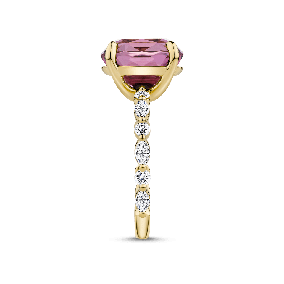 4.63 Carat Pink Tourmaline and 0.48 Carat Diamond Ring in 18ct Yellow Gold