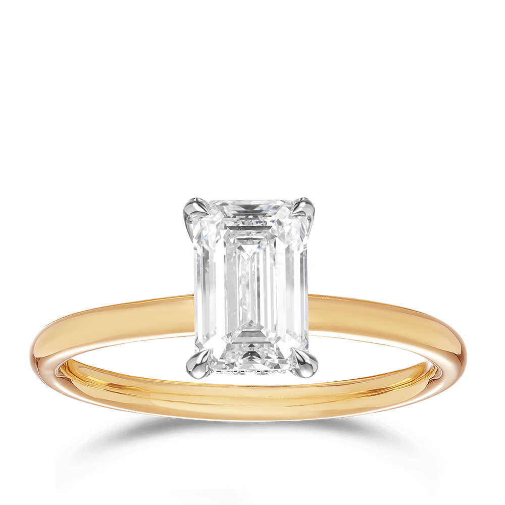 Raffiné 1.50 Carat Emerald Cut Solitaire Engagement Ring in 18ct Yellow Gold Hardy Brothers