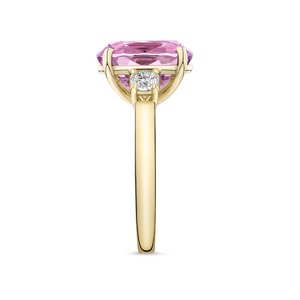 Oval Cut Pink Tourmaline and Diamond Ring made in 18ct Yellow Gold Hardy Brothers Jewellers