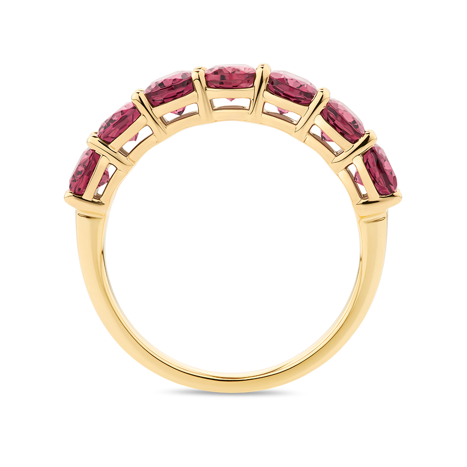Oval Cut Rhodalite Garnet Half Eternity Band made in 18ct Yellow Gold Hardy Brothers Jewellers
