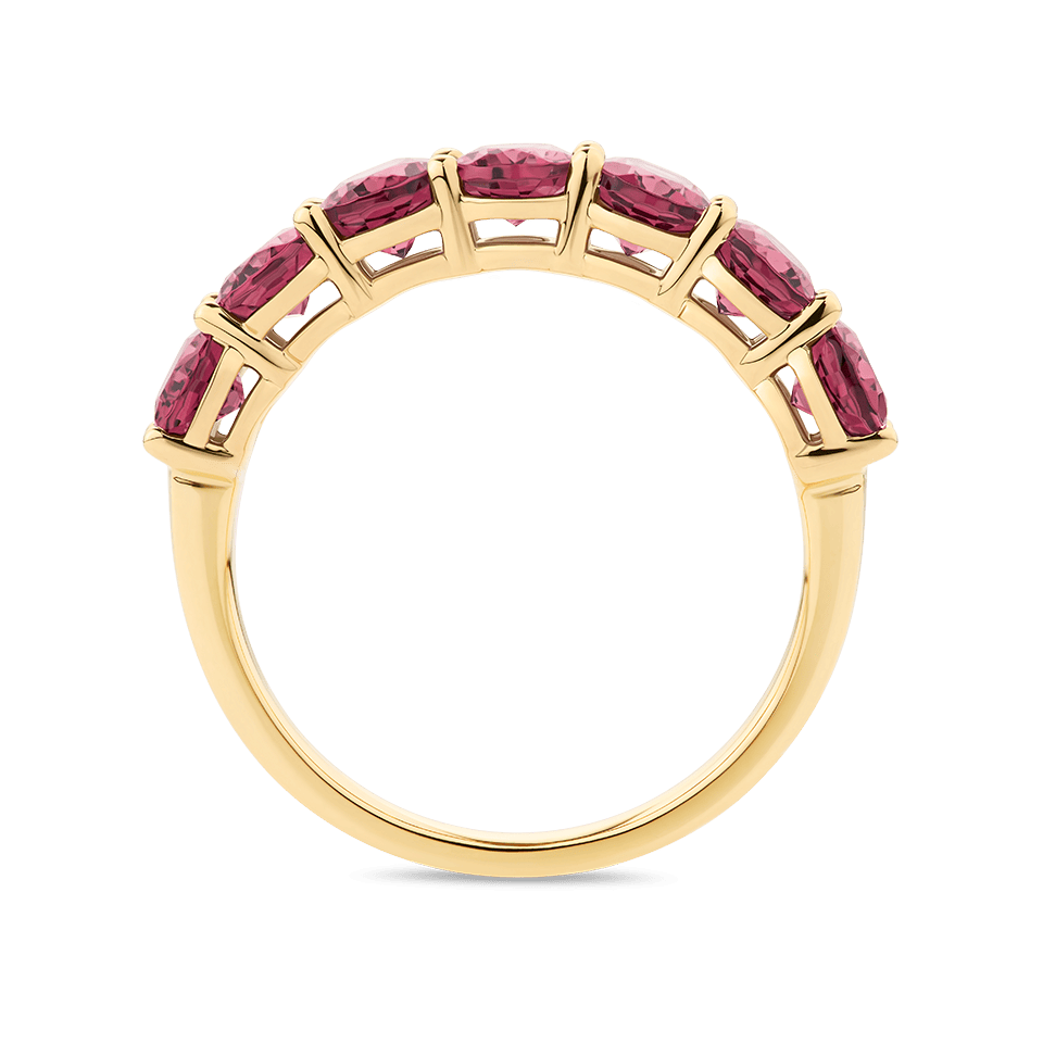 Oval Cut Rhodolite Garnet Half Eternity Band in 18ct Yellow Gold