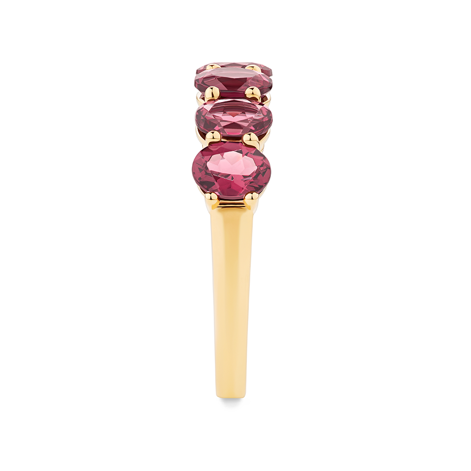 Oval Cut Rhodalite Garnet Half Eternity Band made in 18ct Yellow Gold Hardy Brothers Jewellers