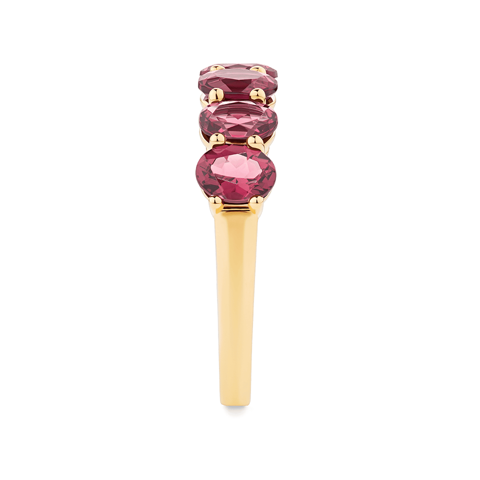 Oval Cut Rhodolite Garnet Half Eternity Band in 18ct Yellow Gold
