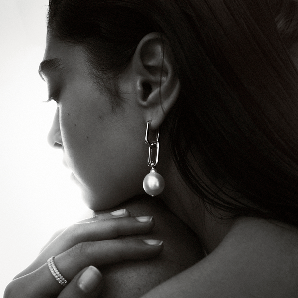 Paperclip Baroque South Sea Pearl Drop Earrings in Silver
