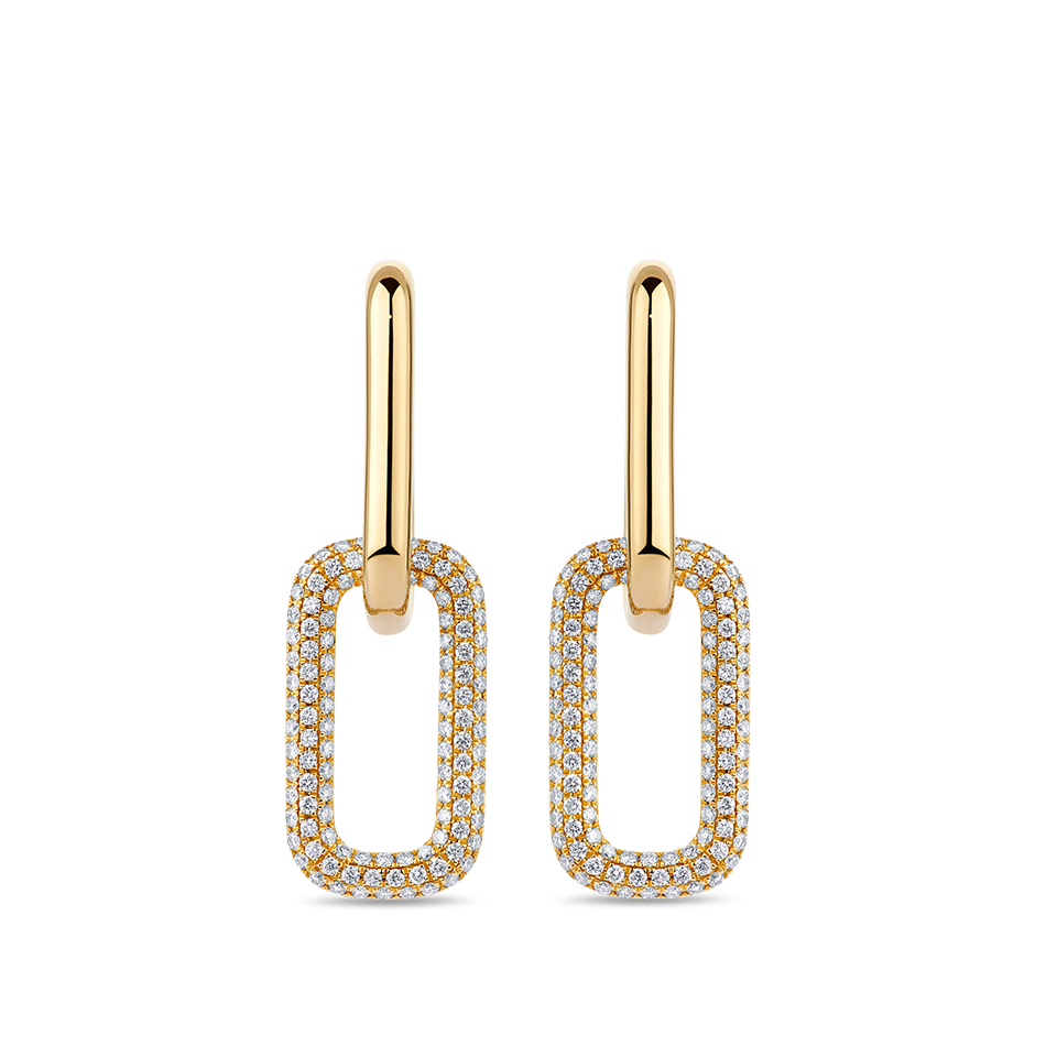 Paperclip Pavé Set Diamond Drop Earrings made in 18ct Yellow Gold Hardy Brothers Jewellers