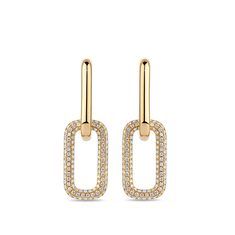 Paperclip Pavé Set Diamond Drop Earrings made in 18ct Yellow Gold Hardy Brothers Jewellers
