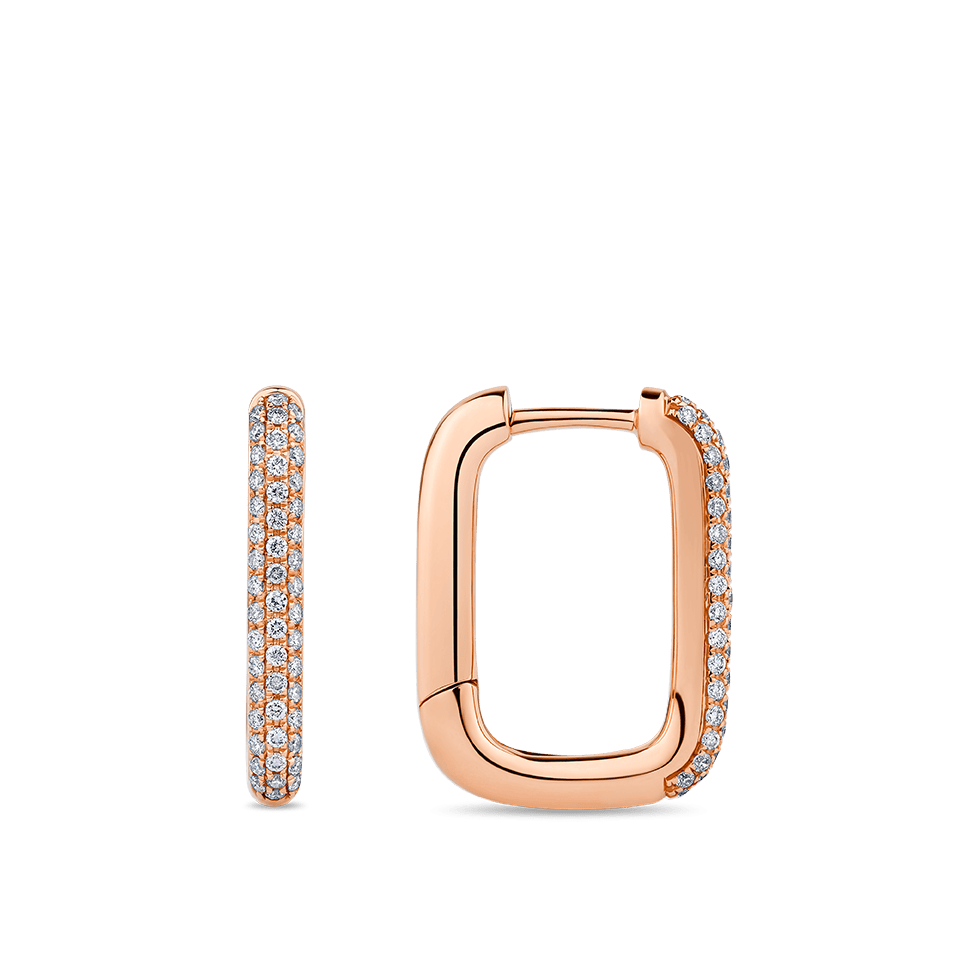 Paperclip Diamond Huggie Earrings in 18ct Rose Gold