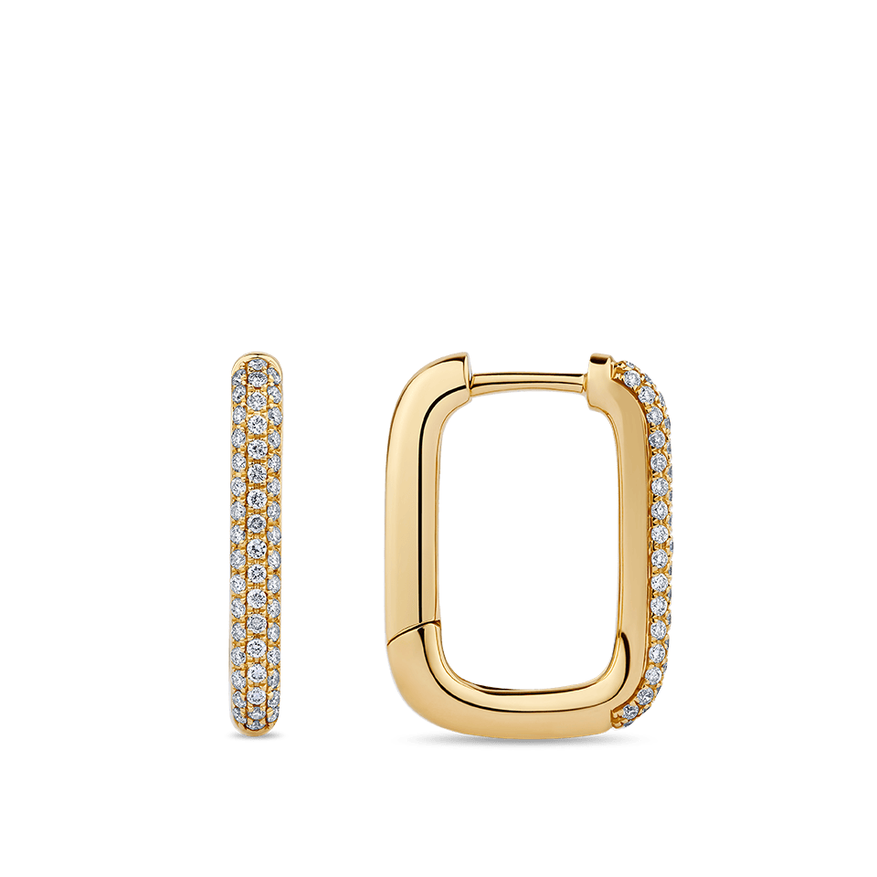 Paperclip Diamond Huggie Earrings in 18ct Yellow Gold