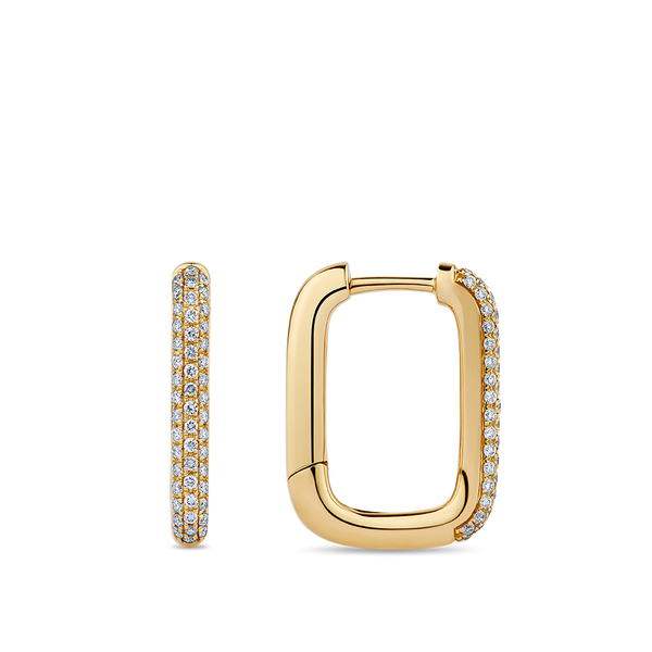 Paperclip Pavé Set Diamond Huggie Earrings made in 18ct Yellow Gold Hardy Brothers Jewellers
