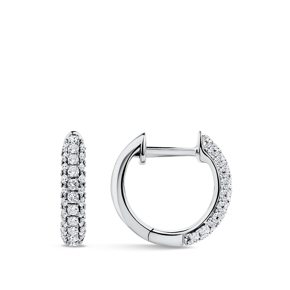 Ear Party Pavé Diamond Huggie Earrings in 18ct White Gold Hardy Brothers Jewellers