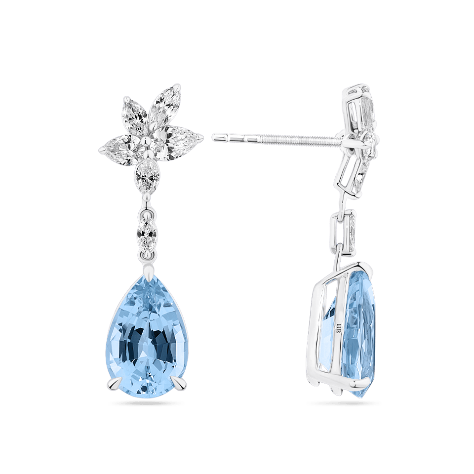 6.80 Carat Pear Cut Aquamarine and 1.65 Carat Diamond Drop Earrings in 18ct White Gold