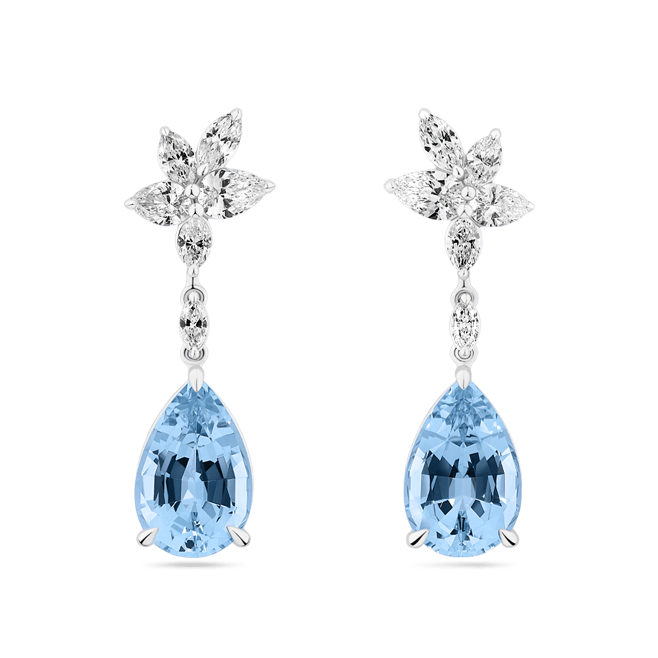6.80 Carat Pear Cut Aquamarine and 1.65 Carat Diamond Drop Earrings in 18ct White Gold