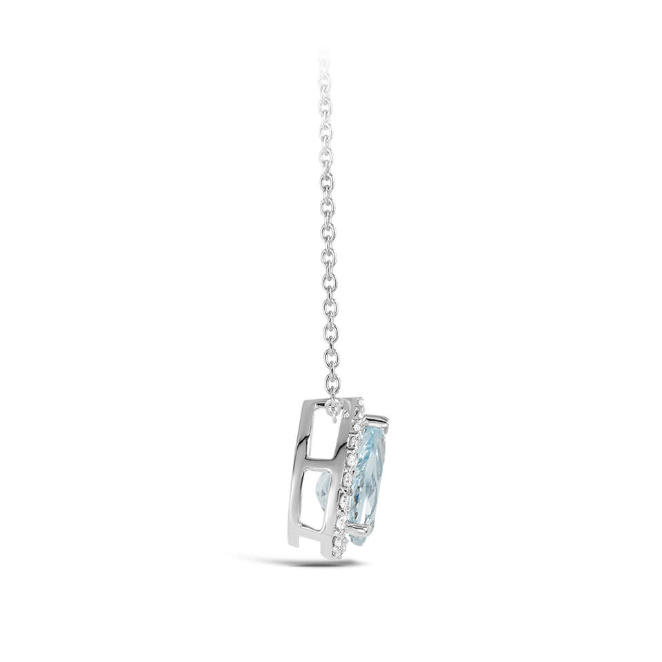 White Gold Aquamarine and Diamond Halo Pendant