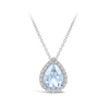White Gold Aquamarine and Diamond Halo Pendant