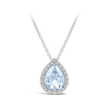 White Gold Aquamarine and Diamond Halo Pendant