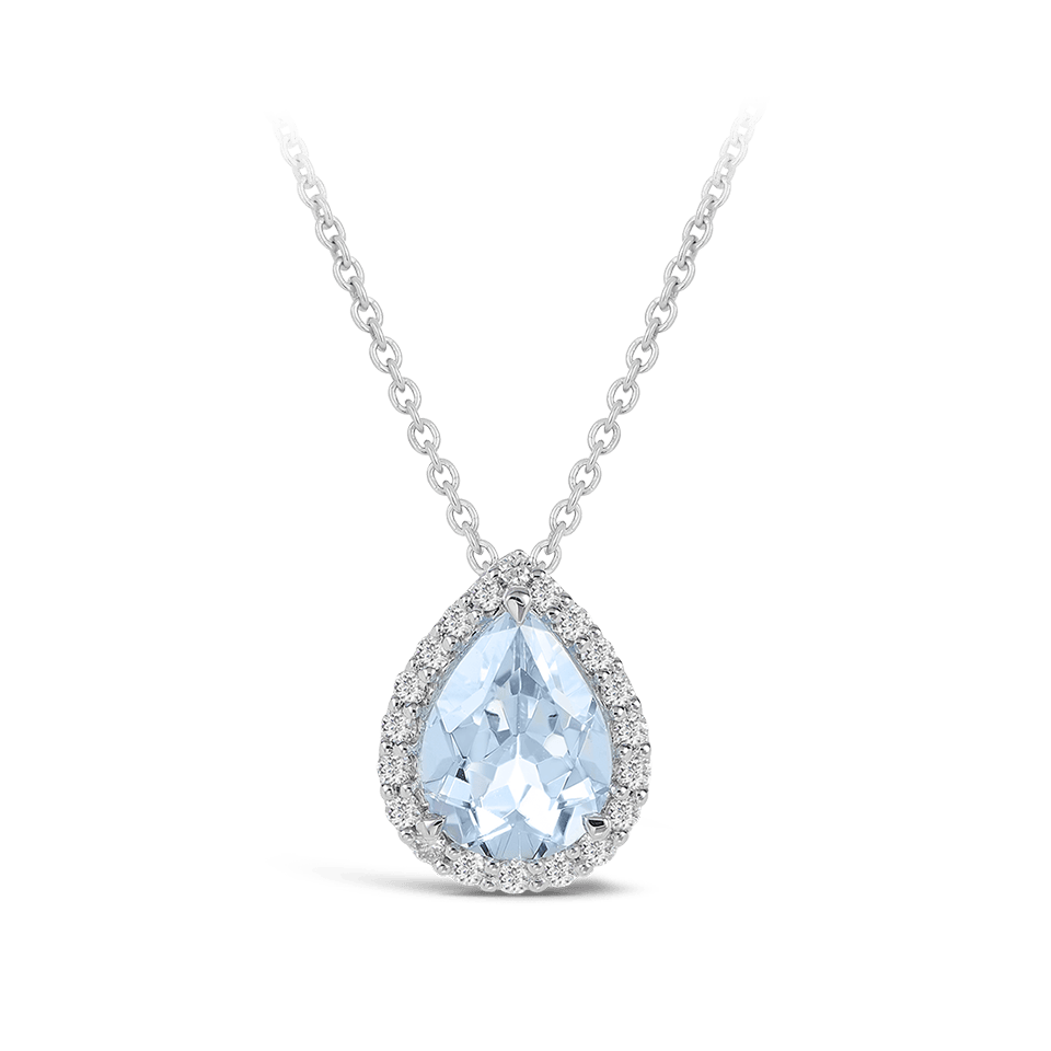 White Gold Aquamarine and Diamond Halo Pendant