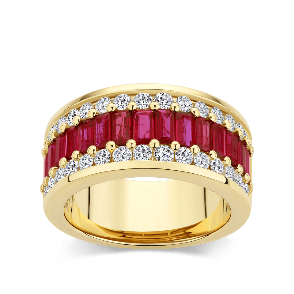 Hardy Brothers Jewellers | Baguette Statement Ruby and Diamond Ring in 18ct Yellow Gold