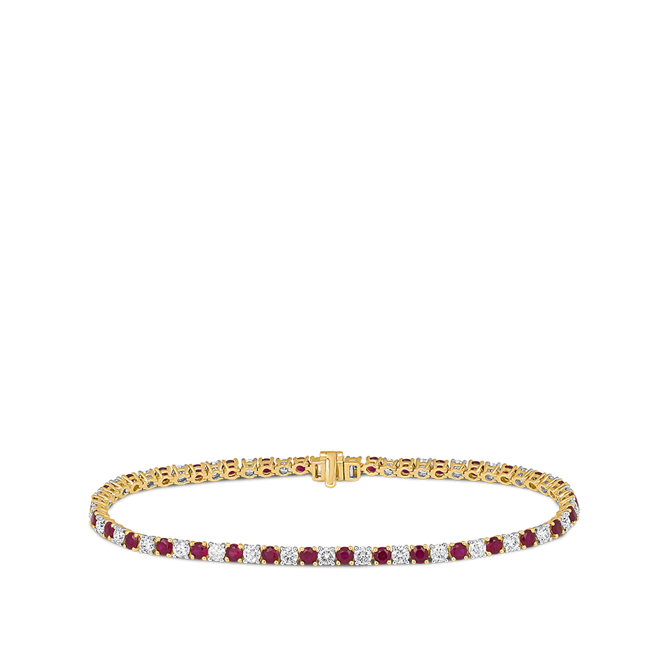 Ruby and Diamond Tennis Bracelet in 18ct Yellow Gold