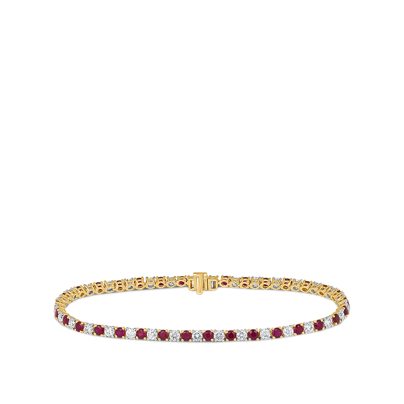 Ruby and Diamond Tennis Bracelet in 18ct Yellow Gold Hardy Brothers Jewellers