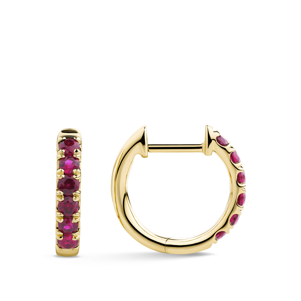 Ear Party 18ct Gold Ruby Huggie Earrings