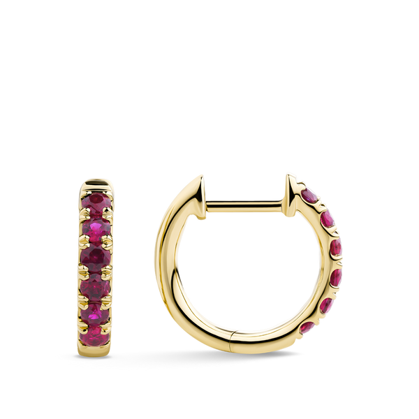 Ear Party Ruby Huggie Earrings in 18ct Yellow Gold Hardy Brothers Jewellers
