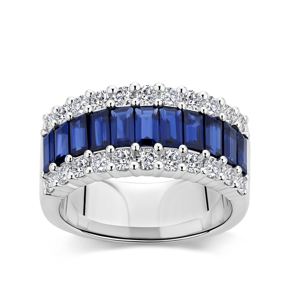 Hardy Brothers Jewellers | Baguette Statement Sapphire and Diamond Ring in 18ct White Gold