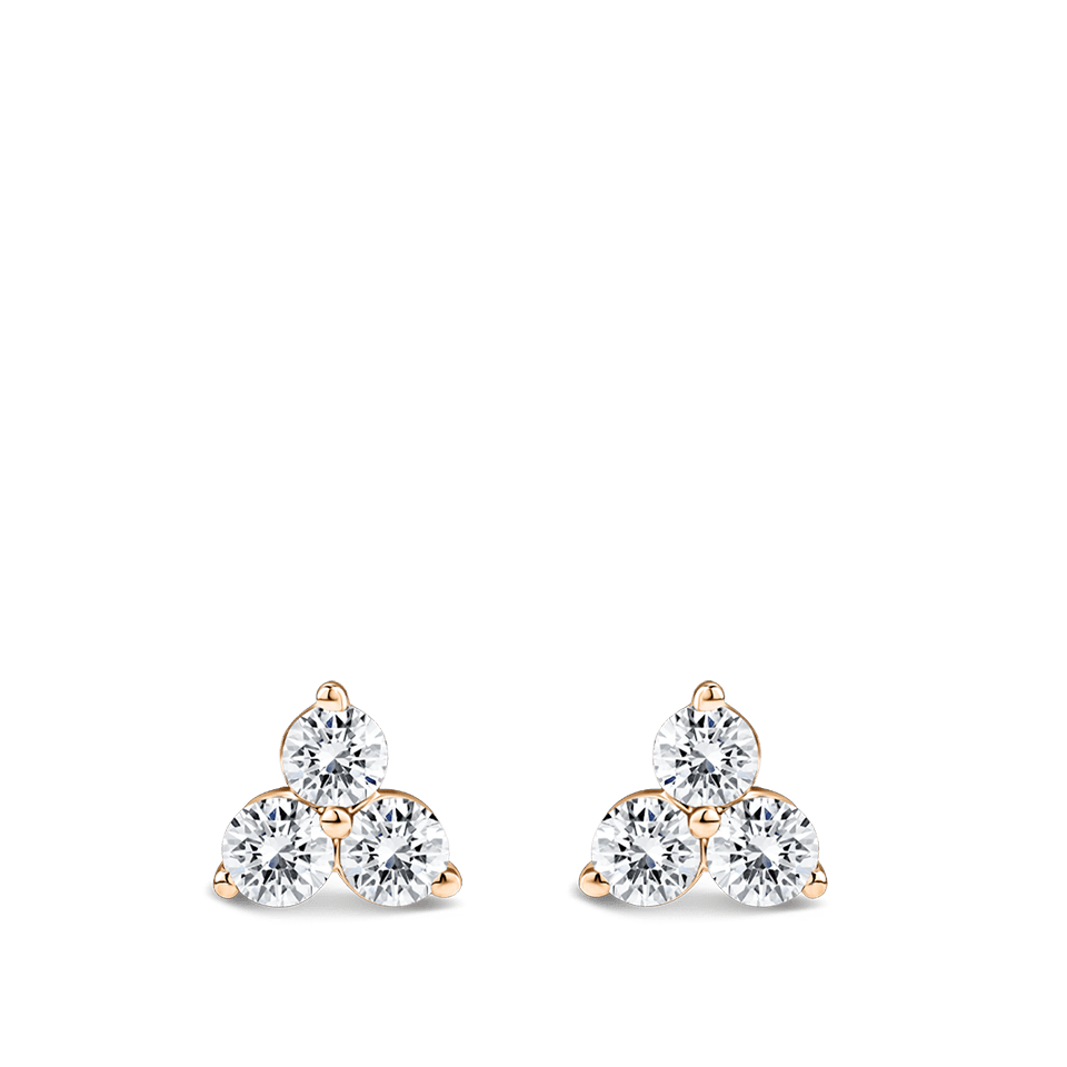 Ear Party Gold Trinity Diamond Studs in 18ct Rose Gold