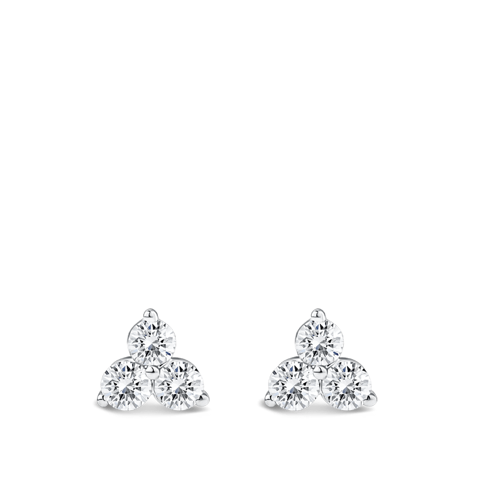 Ear Party Gold Trinity Diamond Studs in 18ct White Gold