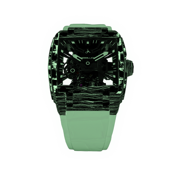 Rebellion Re-volt 3 Hands Carbon Glow 38.50mm REB.REV.3HD.CA.LU.01 Hardy Brothers Jewellers