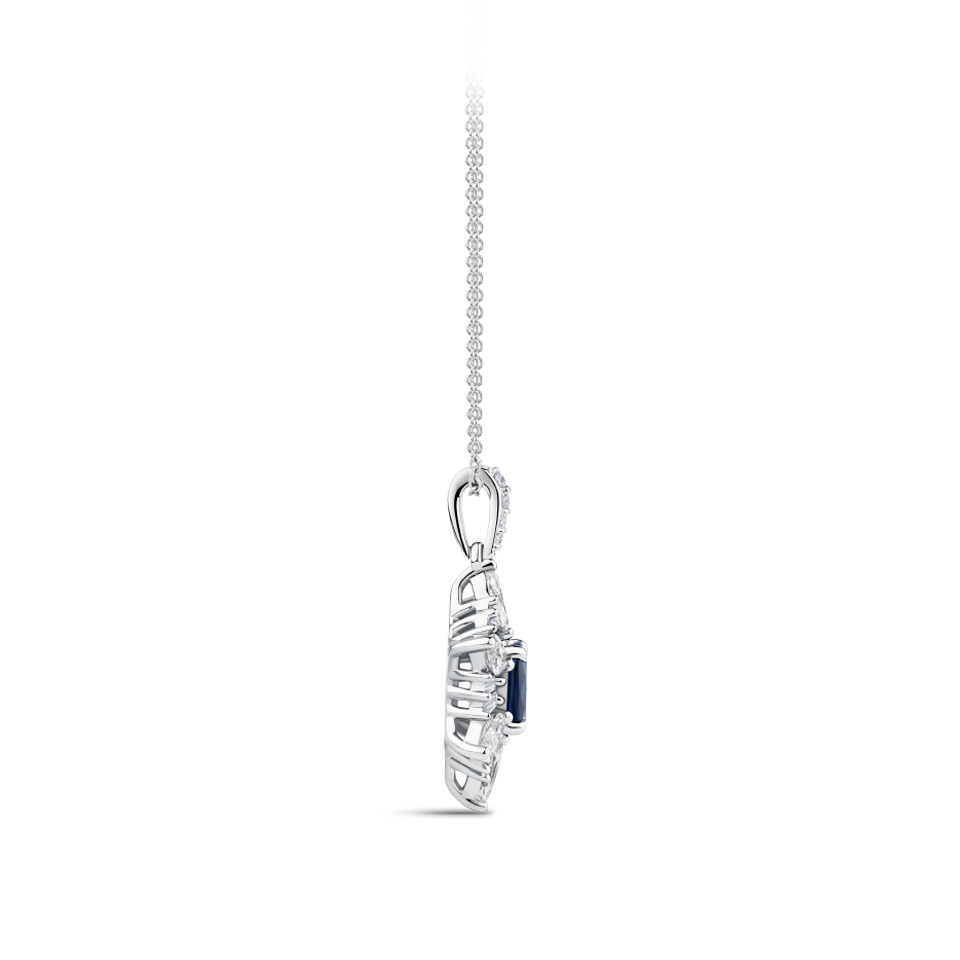 Sapphire and Diamond Halo Pendant in 18ct White Gold